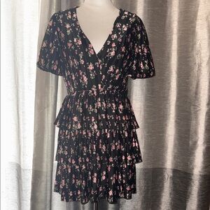Wayf Black and Pink Floral Mini Dress